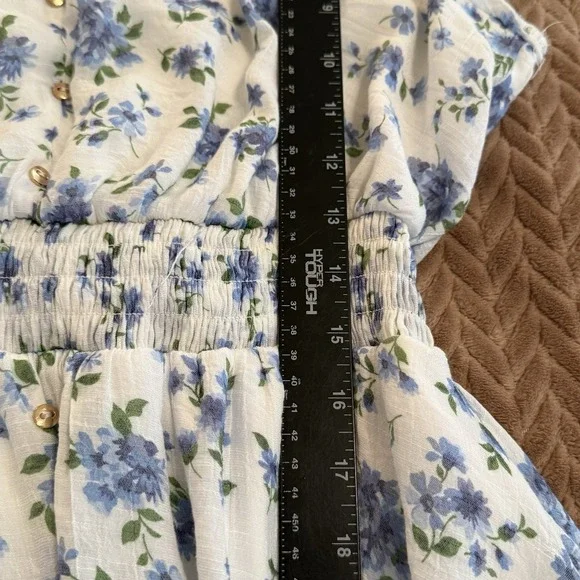 Indigo Rose Womens XL Floral Dress Lined Midi White Blue Cottagecore Fairycore - Picture 6 of 10